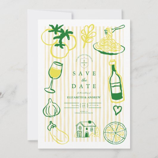Gele Italiaanse bruiloft schets Save The Date (Voorkant)