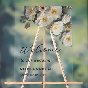 Gele Ivoor 3D Bloemen Rozen Bruiloft Verwelkomin Acryl Bord