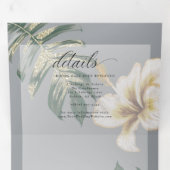 Gele ivoren Waterverf Hibiscus Foliage Weddenschap Drieluik Uitnodiging (Binnenzijde eerst)