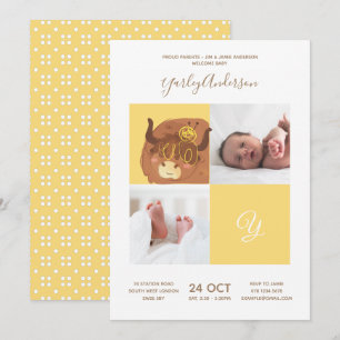 Gele Jak • Alfabet Monogram Mooie Baby Shower Kaart