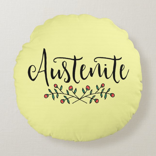 Gele Jane Austen Floral Austenite Rond Kussen (Voorkant)