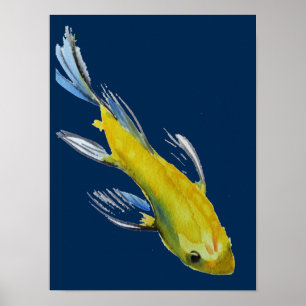 Gele Japanse Koi-waterverf Poster
