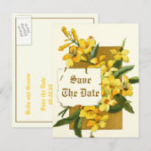 Gele jasmijn bloemen bruiloft Save the Date Aankondigingskaart (Voorkant / Achterkant)