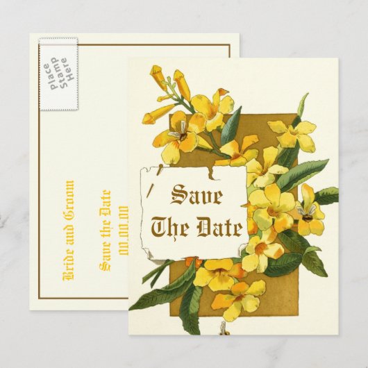 Gele jasmijn bloemen bruiloft Save the Date Aankondigingskaart (Voorkant / Achterkant)