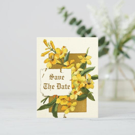 Gele jasmijn bloemen bruiloft Save the Date Aankondigingskaart (Staand voorkant)