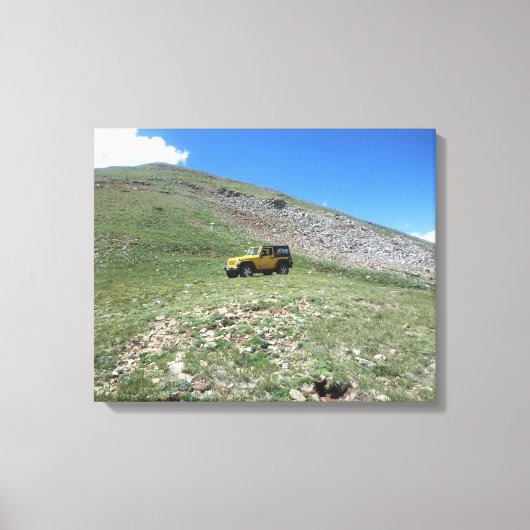 Gele jeep rubicon schilderachtig doek canvas afdruk (Voorkant)