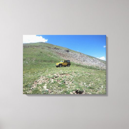 Gele jeep rubicon schilderachtig doek canvas afdruk (Voorkant)