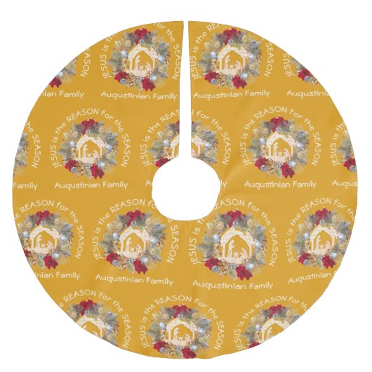 Gele JESUS IS DE REDEN VAN Kerstmis. Kerstboom Rok (Voorkant)