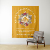 Gele JESUS IS DE REDEN VAN kersttapage Wandkleed (In situ)