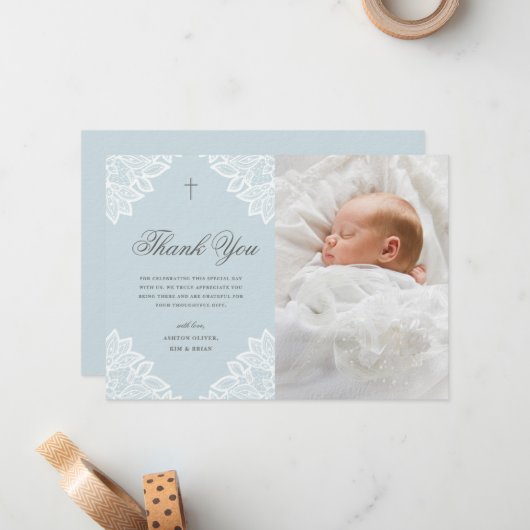 gele jongens Baptisme Hartelijk dank Notitiekaartje (Voorkant / Achterkant in situ)