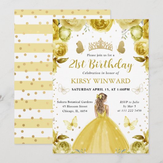 Gele jurk Blonde Prinses Verjaardag Kaart (Voorkant / Achterkant)