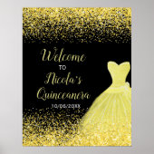 Gele jurk Faux Glitter Quinceanera Welkom Poster (Voorkant)