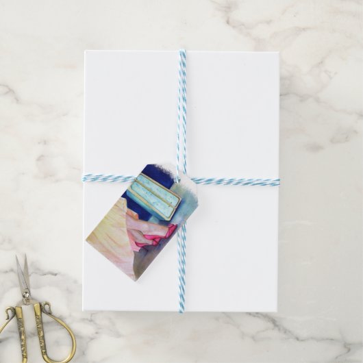 GELE JURK, RODE SCHOENEN CADEAULABEL (Met Touw)