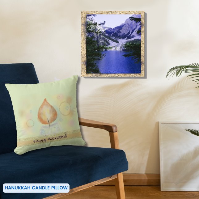 Gele kaars licht Happy Chanoeka Sierkussen (Yellow Candle light Happy Hanukkah Throw Pillow)