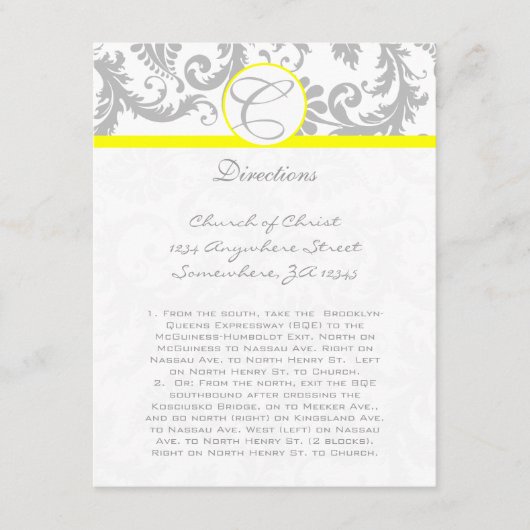 Gele Kaarten met grijze Damask Swirl Yellow Weddin (Voorkant)