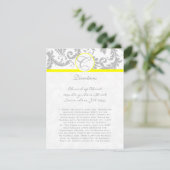 Gele Kaarten met grijze Damask Swirl Yellow Weddin (Staand voorkant)