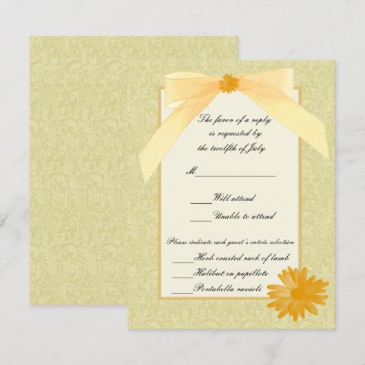Gele Kaarten met respons op de ventilator RSVP Kaartje (Voorkant / Achterkant)