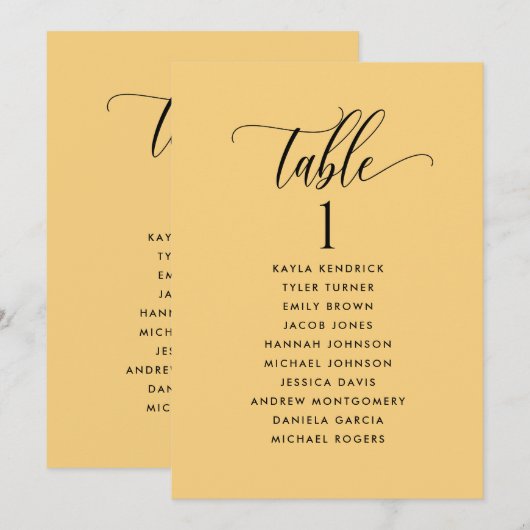 Gele Kaarten van het Zitplan met de Naam van de Ga (Voorkant / Achterkant)