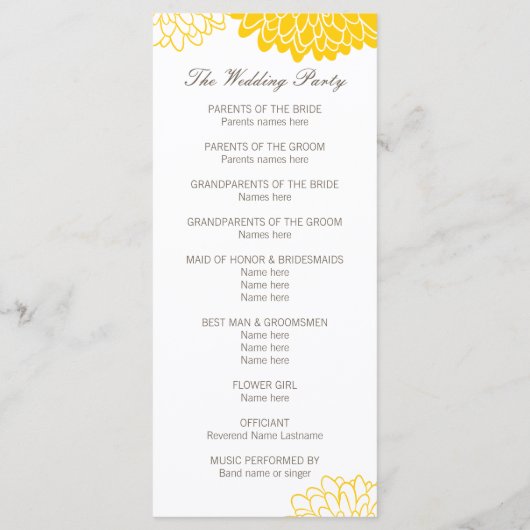 Gele Kaarten voor Chrysanthemum Wedding Program Ra (Achterkant)