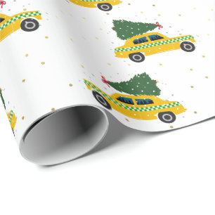  gele kab Taxi-kerstpatroon Cadeaupapier