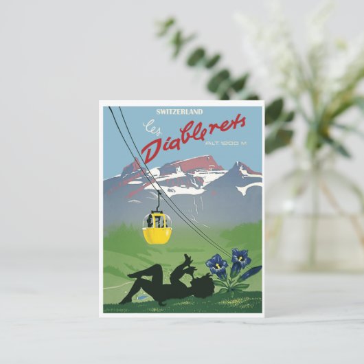 Gele kabelauto op Diablerets berg,  Briefkaart (Staand voorkant)