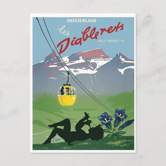 Gele kabelauto op Diablerets berg, Briefkaart (Voorkant)