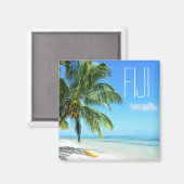 Gele kajak op een Fiji strand vierkante tekst magn Magneet (Voorkant / Achterkant)
