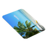 Gele kajak op een strand rechthoekige magneet (Rechterzijde)