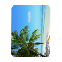 Gele kajak op een strand rechthoekige magneet