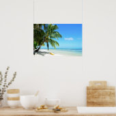 Gele kajak op een wit zandstrand poster (Keuken)