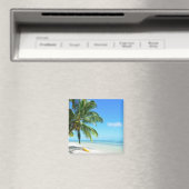 Gele kajak op een witte zandstrandmagneet magneet (Insitu (Vaatwasser))