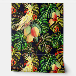 Gele kaketoe papegaai in regenwoud met mango's behang