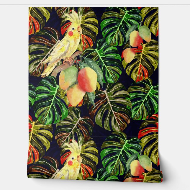 Gele kaketoe papegaai in regenwoud met mango's behang (Afrollen)
