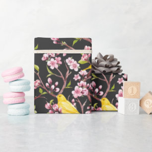 Gele kanaries en Cherry Blossom Pape Cadeaupapier