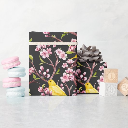 Gele kanaries en Cherry Blossom Pape Cadeaupapier (Baby Shower)