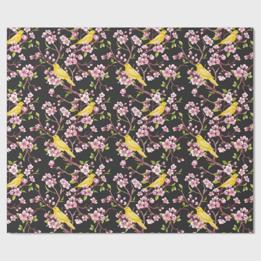 Gele kanaries en Cherry Blossom Pape Cadeaupapier (Vlak)