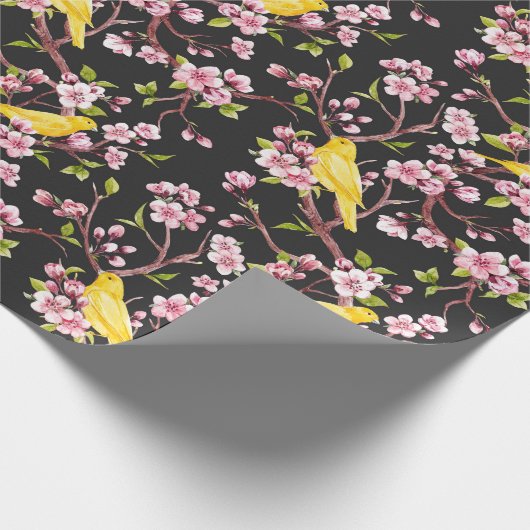 Gele kanaries en Cherry Blossom Pape Cadeaupapier (Hoek)