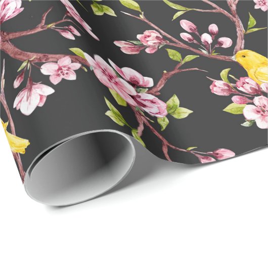 Gele kanaries en Cherry Blossom Pape Cadeaupapier (Rol Hoek)