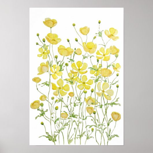 gele kartonnen bloemen waterverf poster (Voorkant)