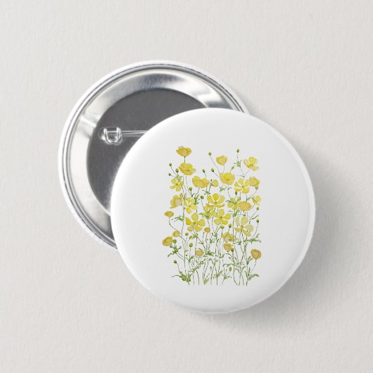 gele kartonnen bloemen waterverf ronde button 5,7 cm (Voorkant /achterkant)