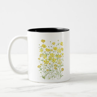 gele kartonnen bloemen waterverf tweekleurige koffiemok