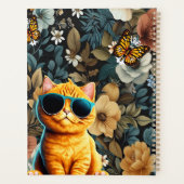 Gele kat en vlinders op bloemenachtergrond planner (Achterkant)