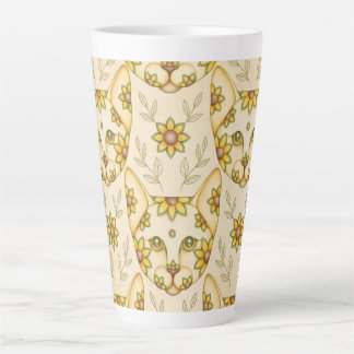 GELE KAT MET BLOEMEN Latte mok