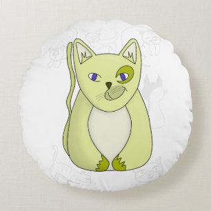 Gele kat met Hoesje van Naughty Smile Duvet Rond Kussen