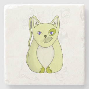 Gele kat met Hoesje van Naughty Smile Duvet Stenen Onderzetter