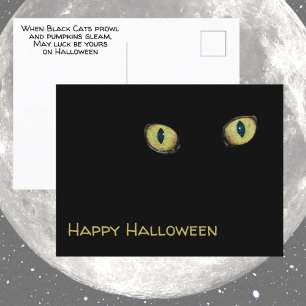 Gele Kat Ogen Gelukkig Halloween Fotografisch Zwar Briefkaart