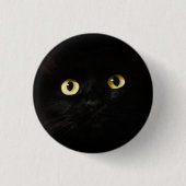 Gele kat-ogen, zwarte kat, zwarte achtergrond ronde button 3,2 cm (Voorkant)