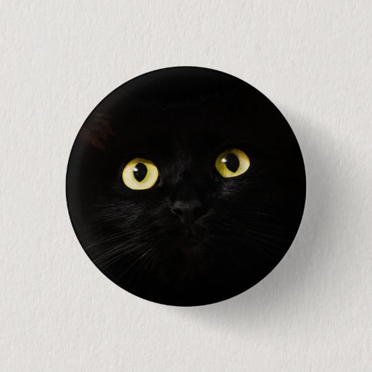 Gele kat-ogen, zwarte kat, zwarte achtergrond ronde button 3,2 cm (Voorkant)