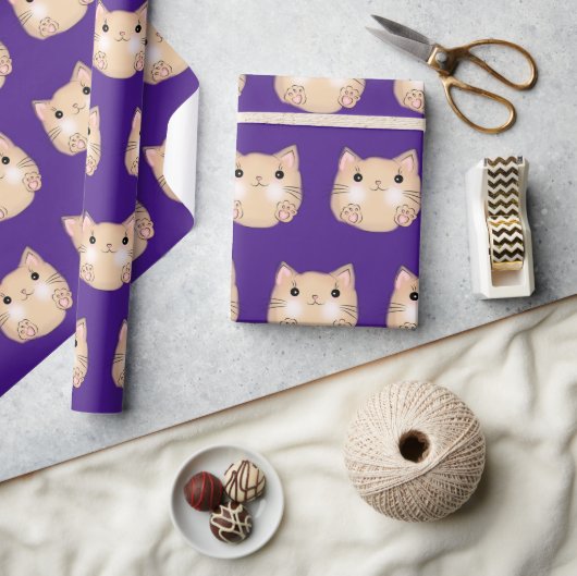 Gele kat op Konings Paars Cadeaupapier (Crafts)
