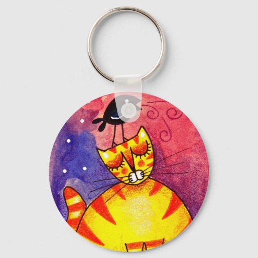Gele kat, zwarte kool - Sleutelhanger (Voorkant)